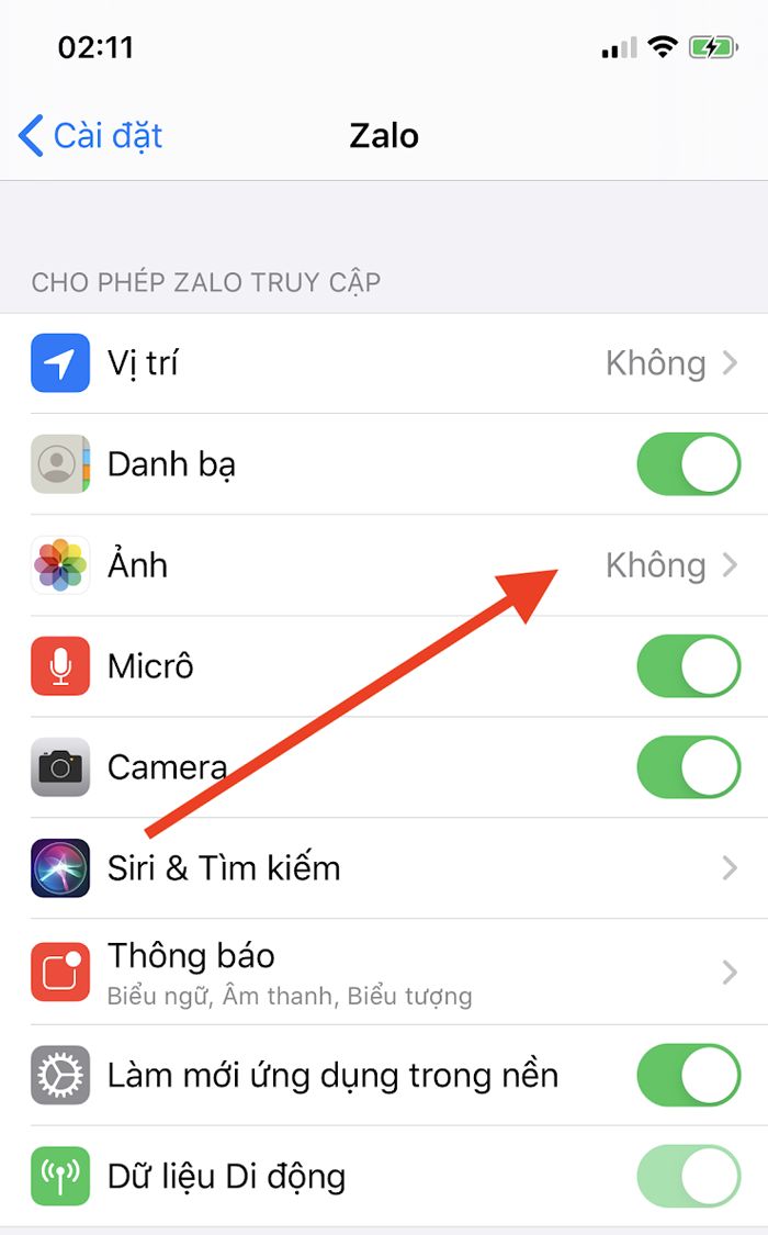 Sửa lỗi zalo không gửi được ảnh trên điện thoại iOS