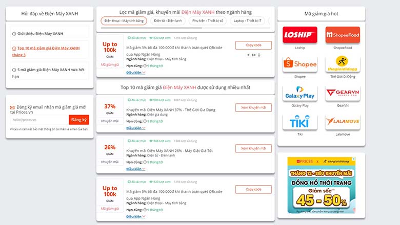 Săn mã giảm giá Điện máy xanh hôm nay cùng Prices