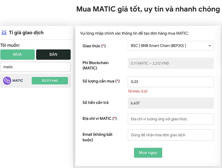 Hướng dẫn chi tiết cách mua Matic (Polygon) trên sàn MuaBanUsdt.IO uy tín, nhanh chóng.