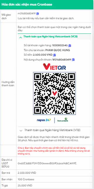 Hướng dẫn nạp tiền Cronbase đảm bảo uy tín, an toàn nhất