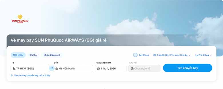 Hướng dẫn check giá vé và săn vé máy bay rẻ SUN PhuQuoc Airways